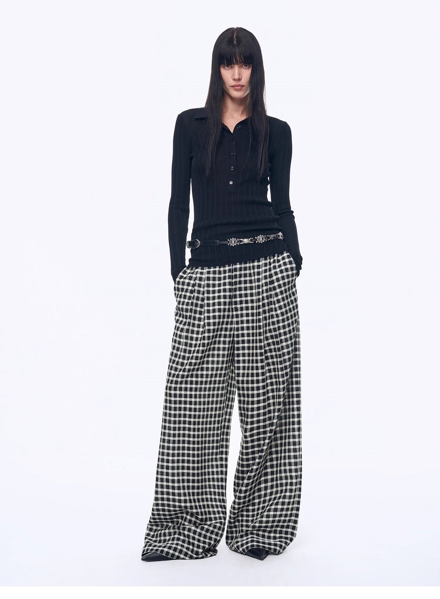 "Plaid Accent" National Style Tencel Acetate Jacquard/Drape Linen Plaid Retro Casual Pants Spring