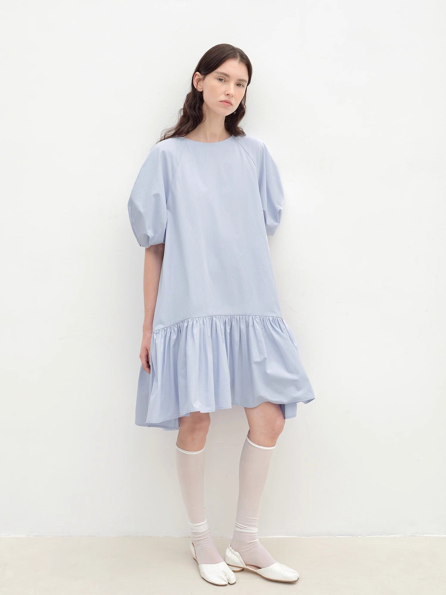 Round Neck Puff Sleeve Temperament Dress for Women Summer