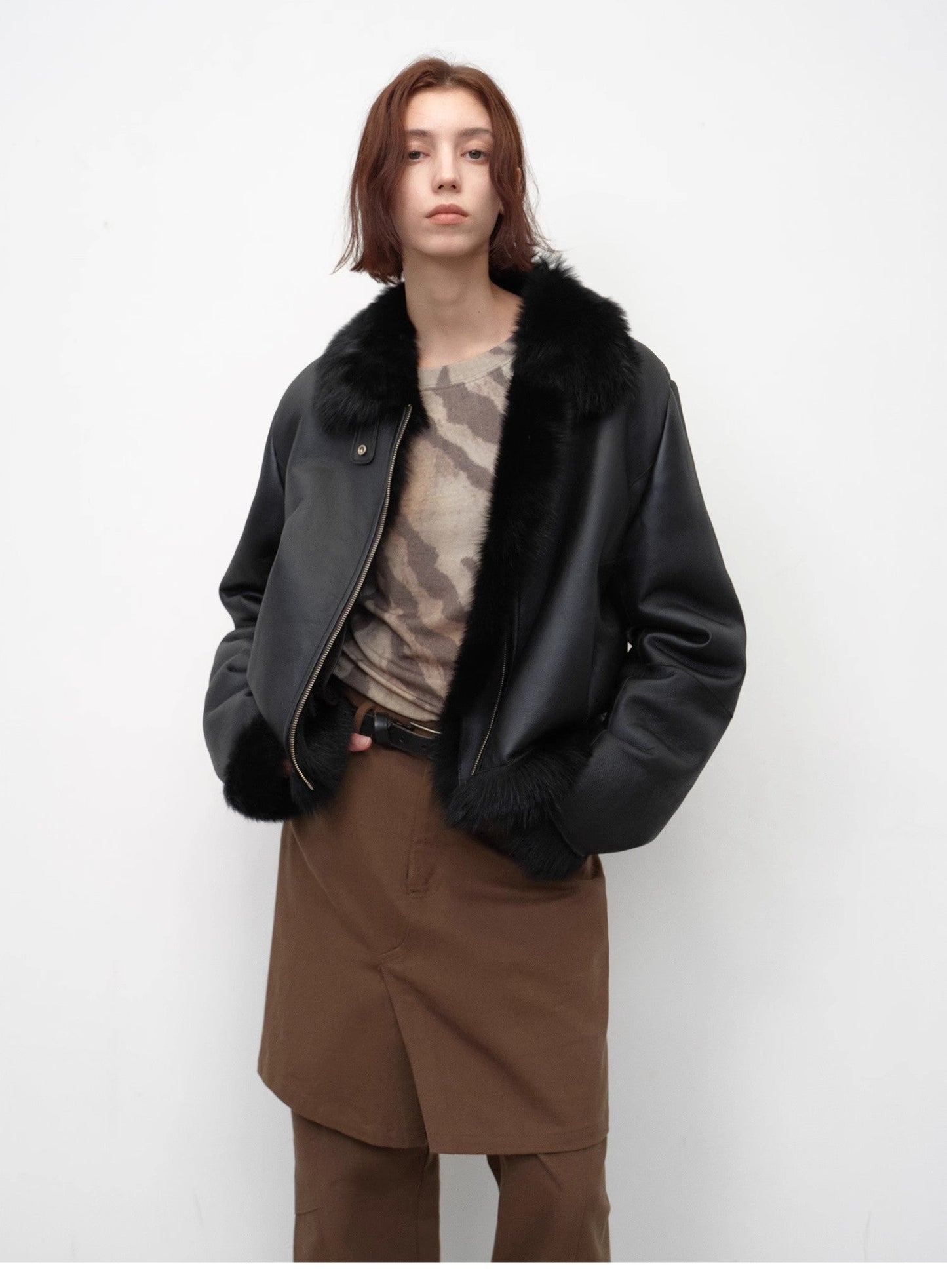 "Luxury and Elegance" Motorcycle Style Tuscan Sheepskin Short Fur Coat for Women