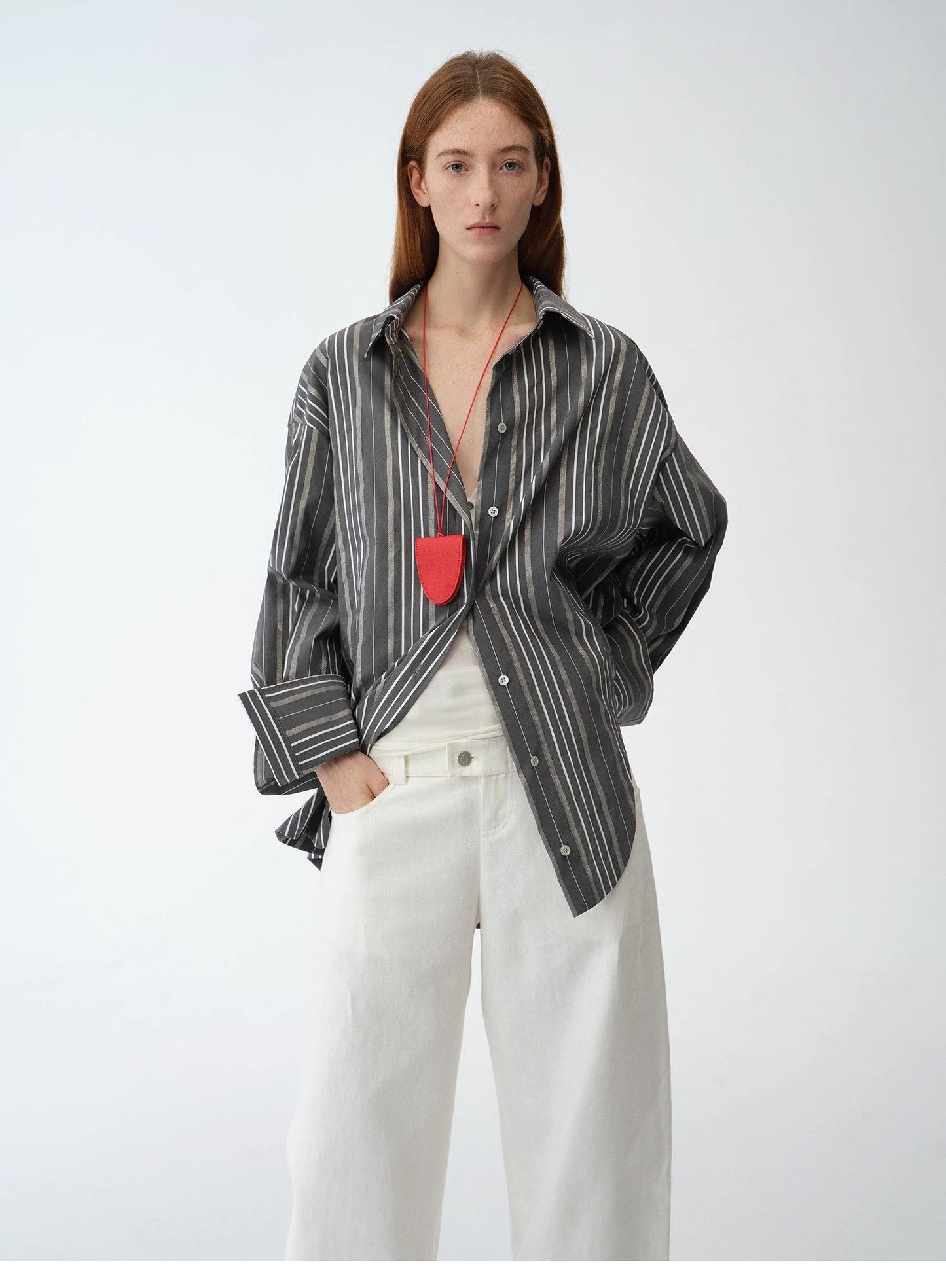 Casual Asymmetric Slanted Front Two-Wear Striped Long Sleeve Shirt