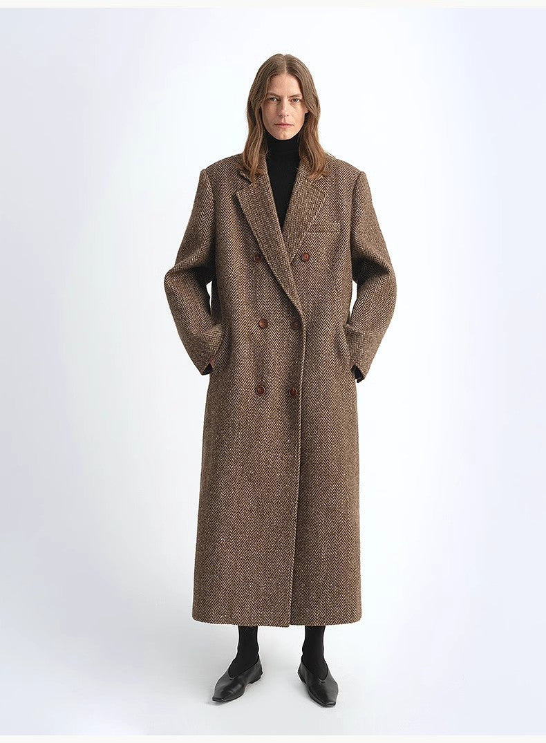 Italian Imported Wool Blended Herringbone Pattern Woolen Coat