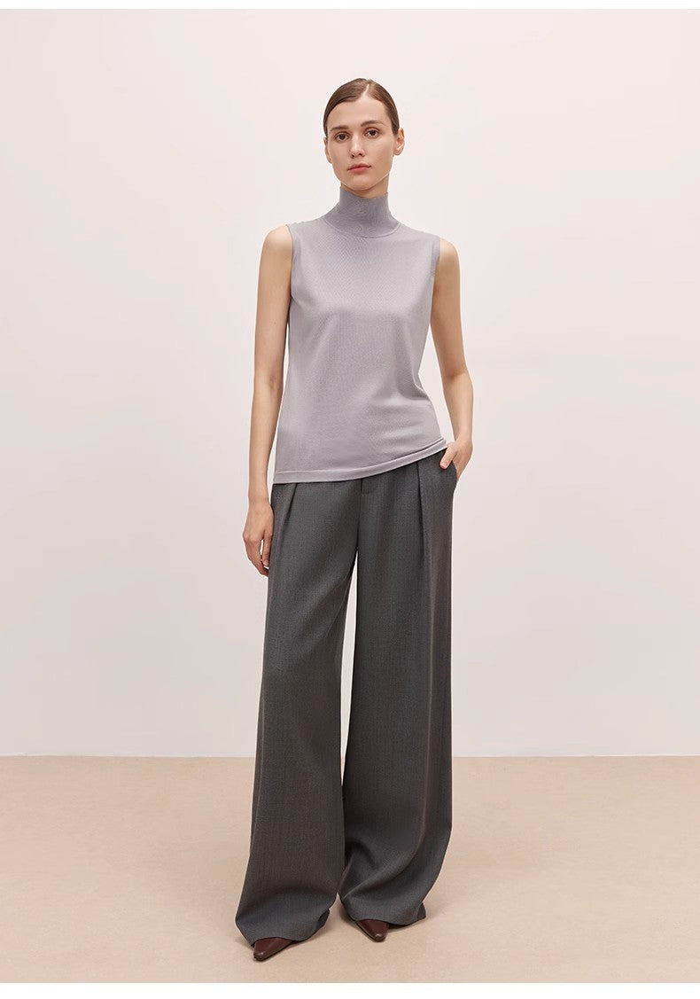 Triacetate Mixed Tencel High Collar Knitted Sleeveless Vest