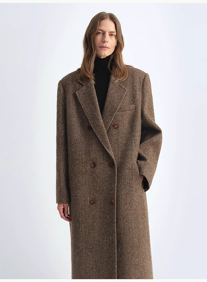 Italian Imported Wool Blended Herringbone Pattern Woolen Coat