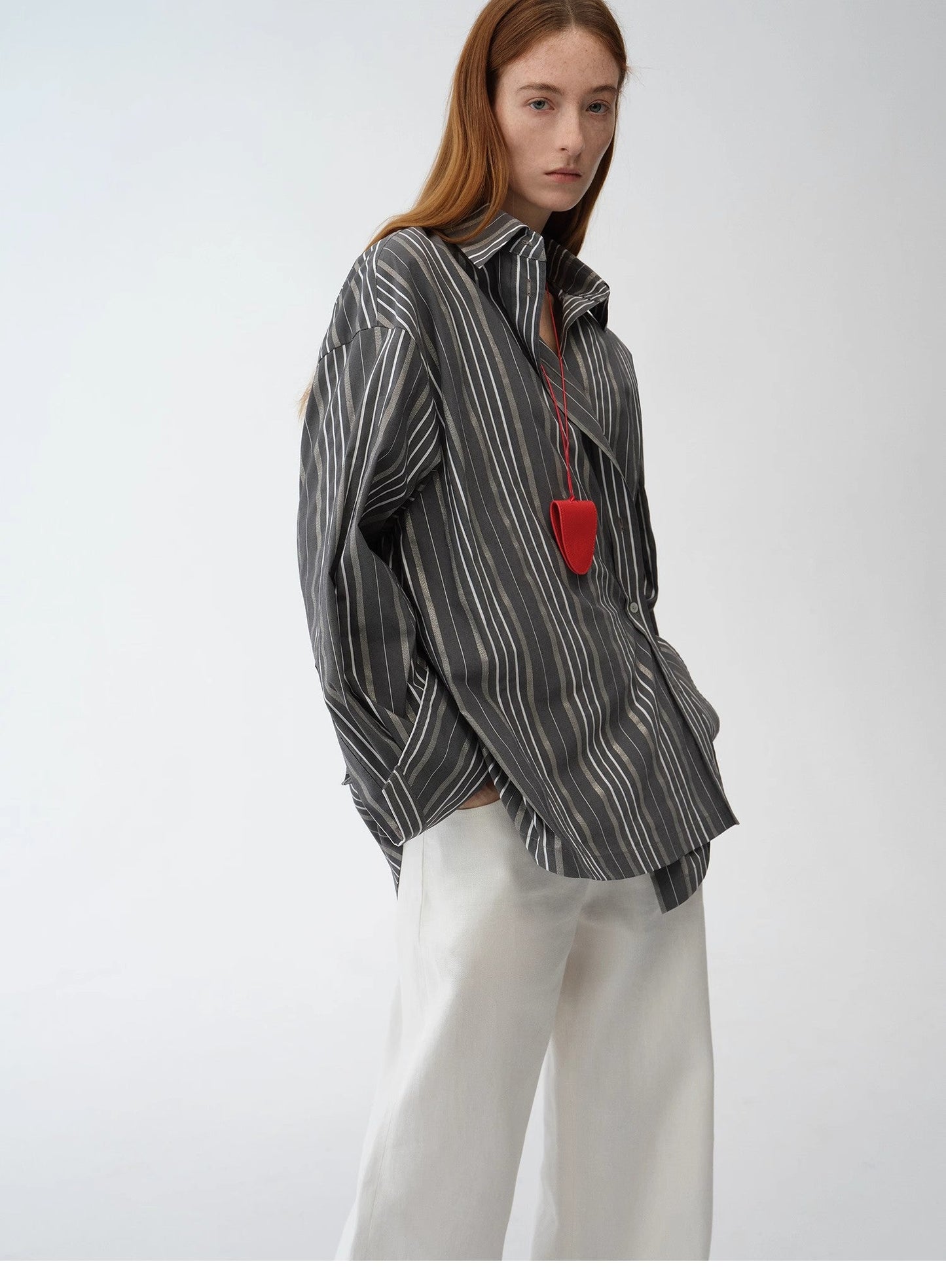 Casual Asymmetric Slanted Front Two-Wear Striped Long Sleeve Shirt