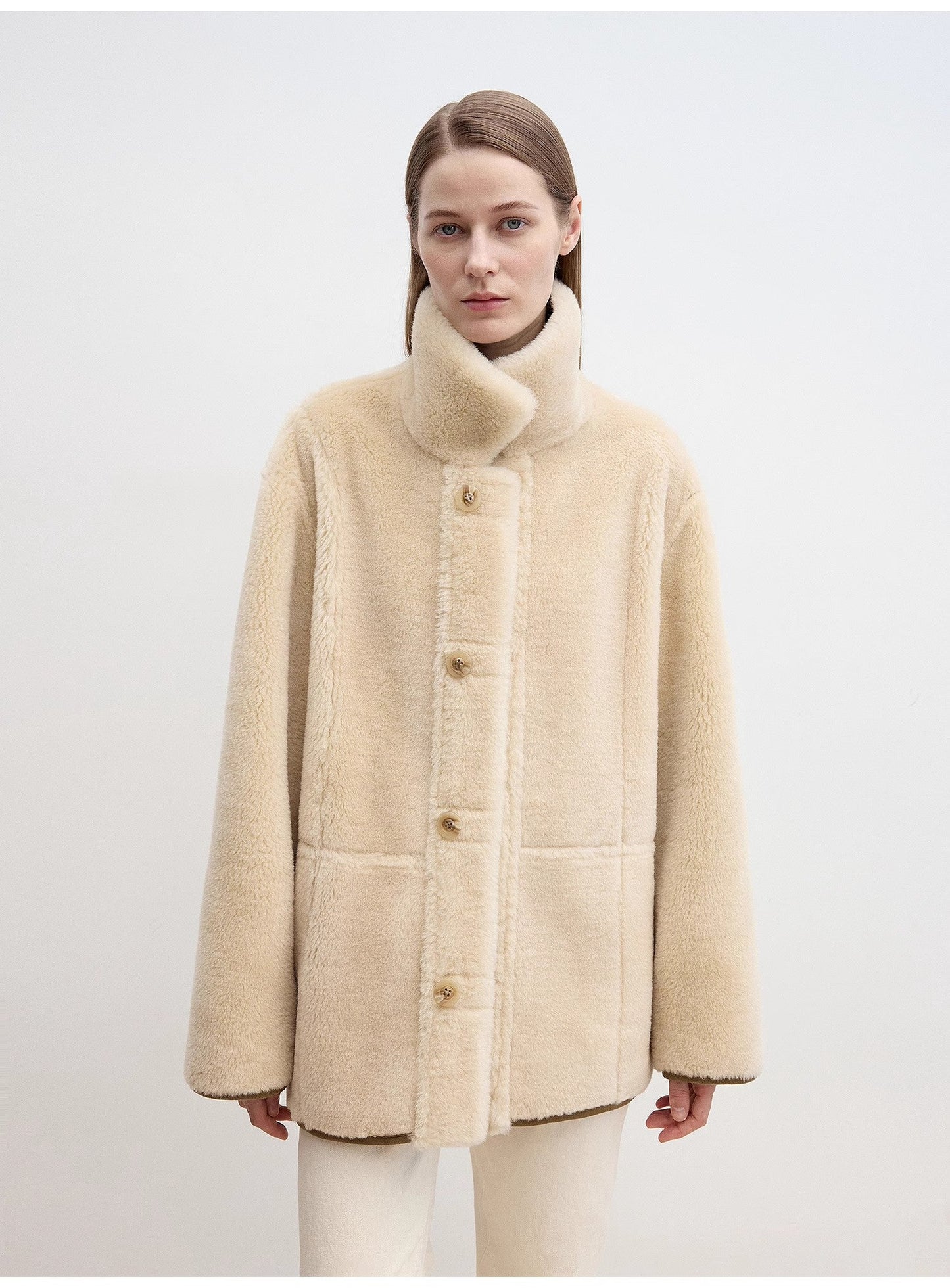 Women's Reversible Sheepskin-Look Jacket With Wool & Suede“Vintage Manor”