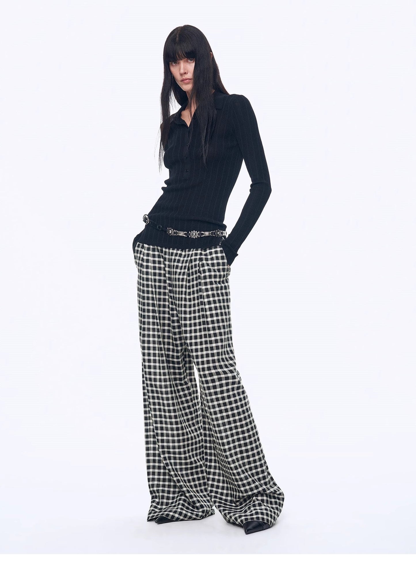 "Plaid Accent" National Style Tencel Acetate Jacquard/Drape Linen Plaid Retro Casual Pants Spring