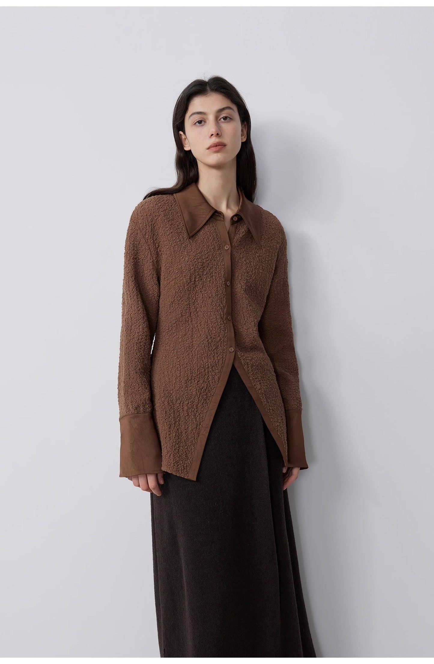 "Art Bubble" Retro Embossed Bubble Cotton Satin Stitching Long-Sleeved Shirt