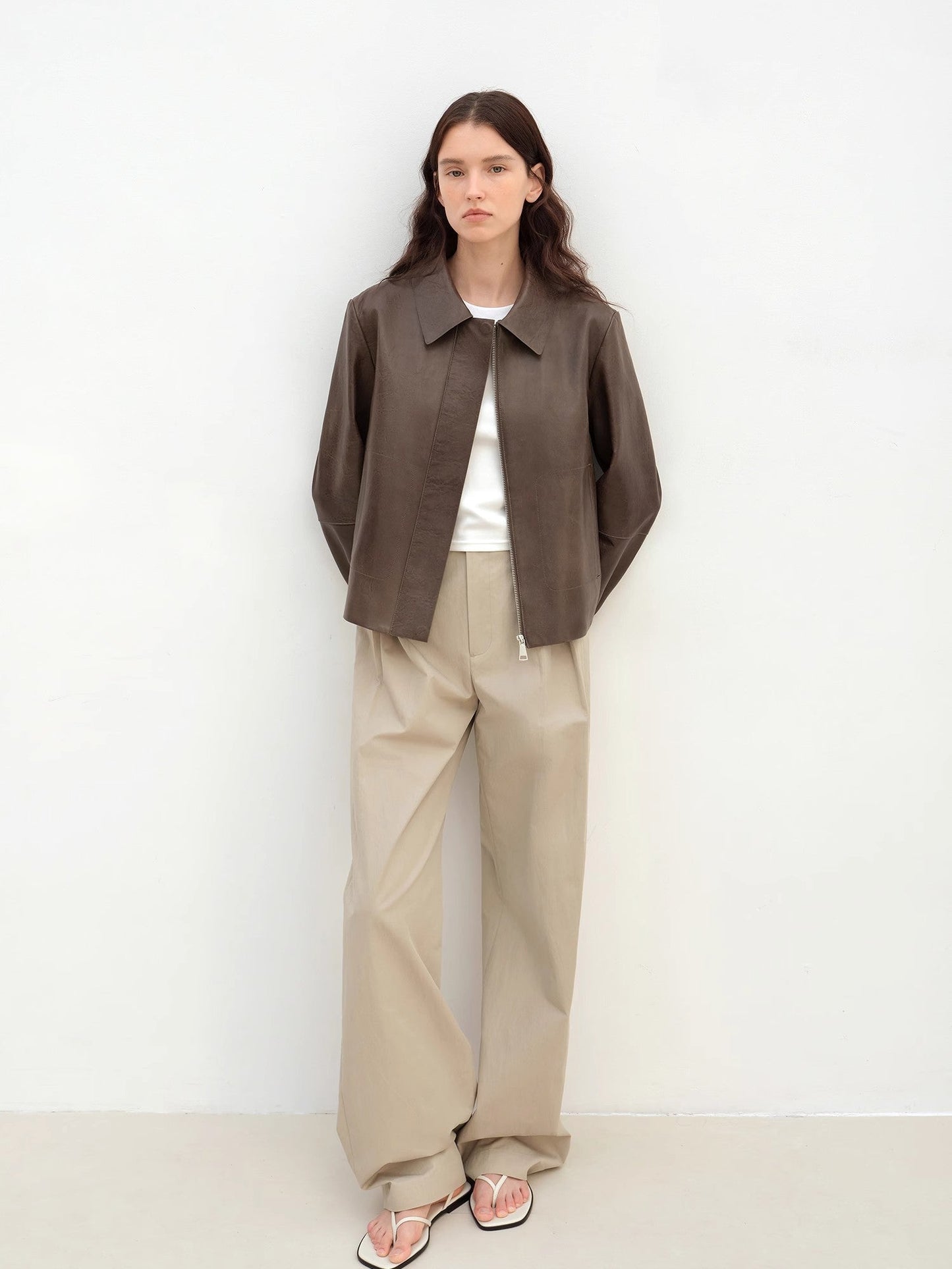 Two-Tone Wax Sheepskin Short Jacket Leather Coat Women