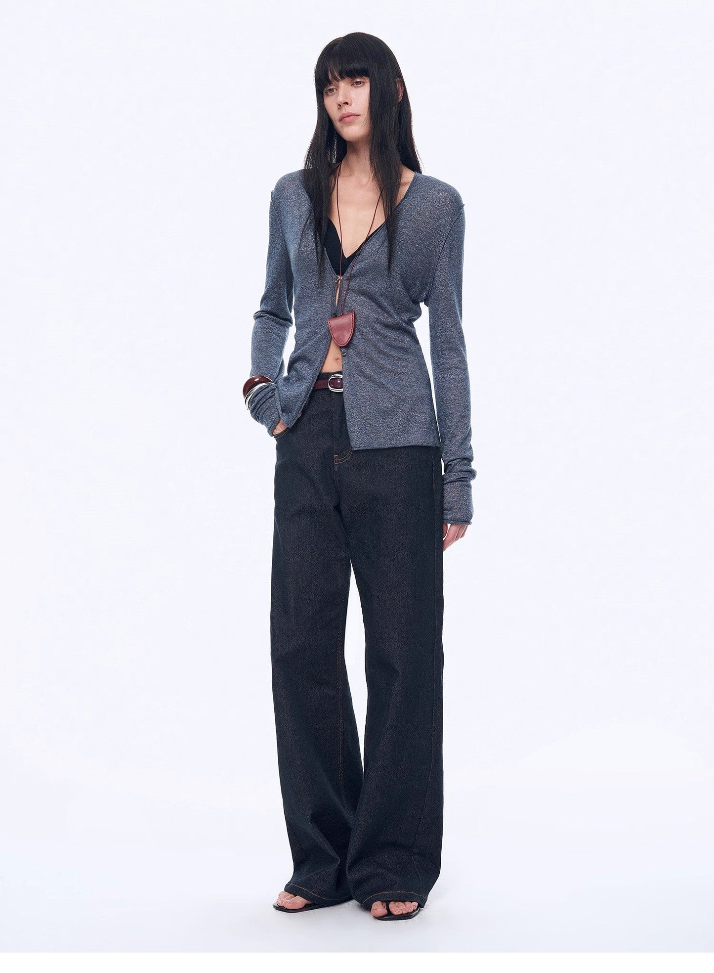 "Long Island Vacation" Wool Blend V-Neck Straight Shoulder Knitted Cardigan Spring