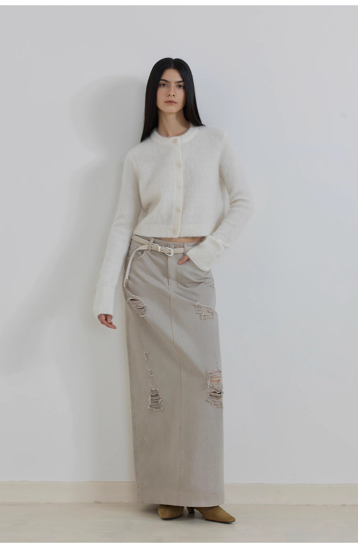 "Relaxation Notes" High-Proportion Mohair Knit Cardigan Women's Loose Short Round Neck Sweater Jacket