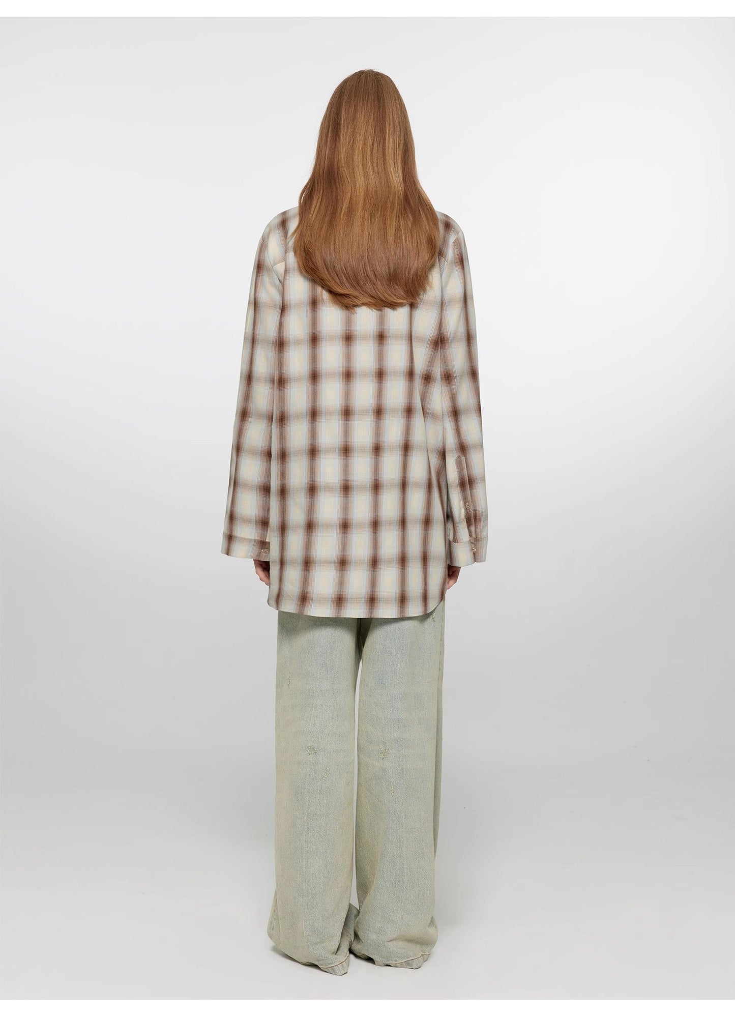 "Tea Grid" High-Quality High-Count Cotton Loose Retro Plaid Shirt