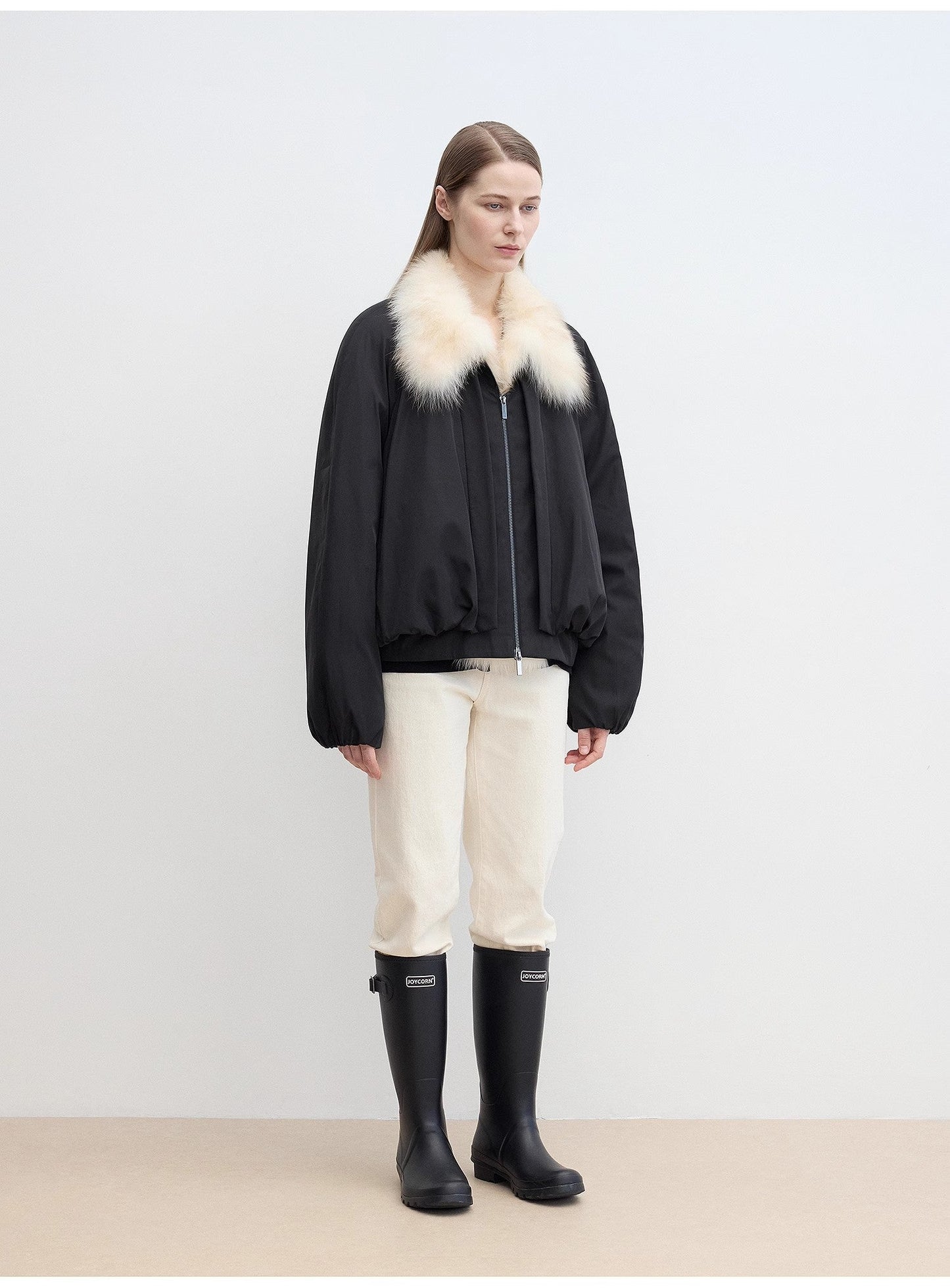 Fireladyfur Women's Detachable Contrasting Fox Fur Collar Down Jacket"Day and Night Rider"