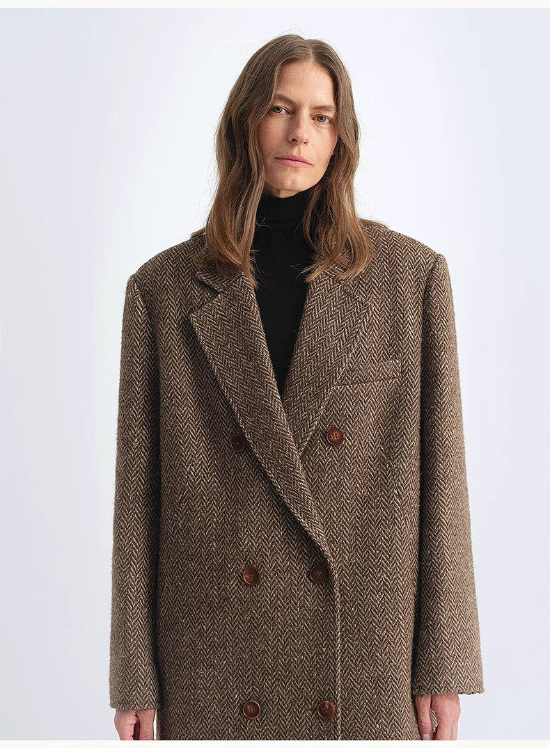 Italian Imported Wool Blended Herringbone Pattern Woolen Coat