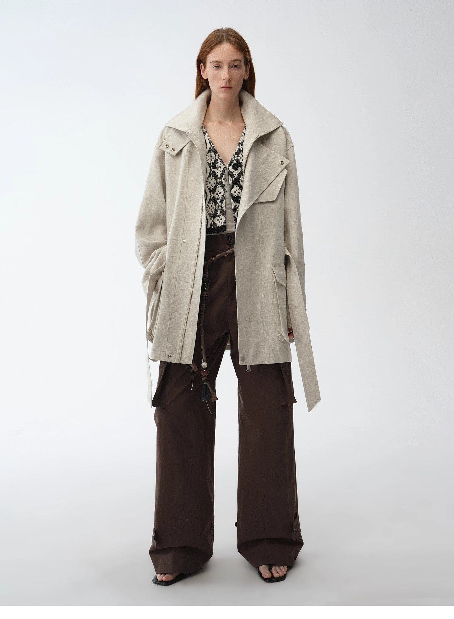 Classical Simple Silhouette Italian Imported Jacquard Ethnic Style V-Neck Vest