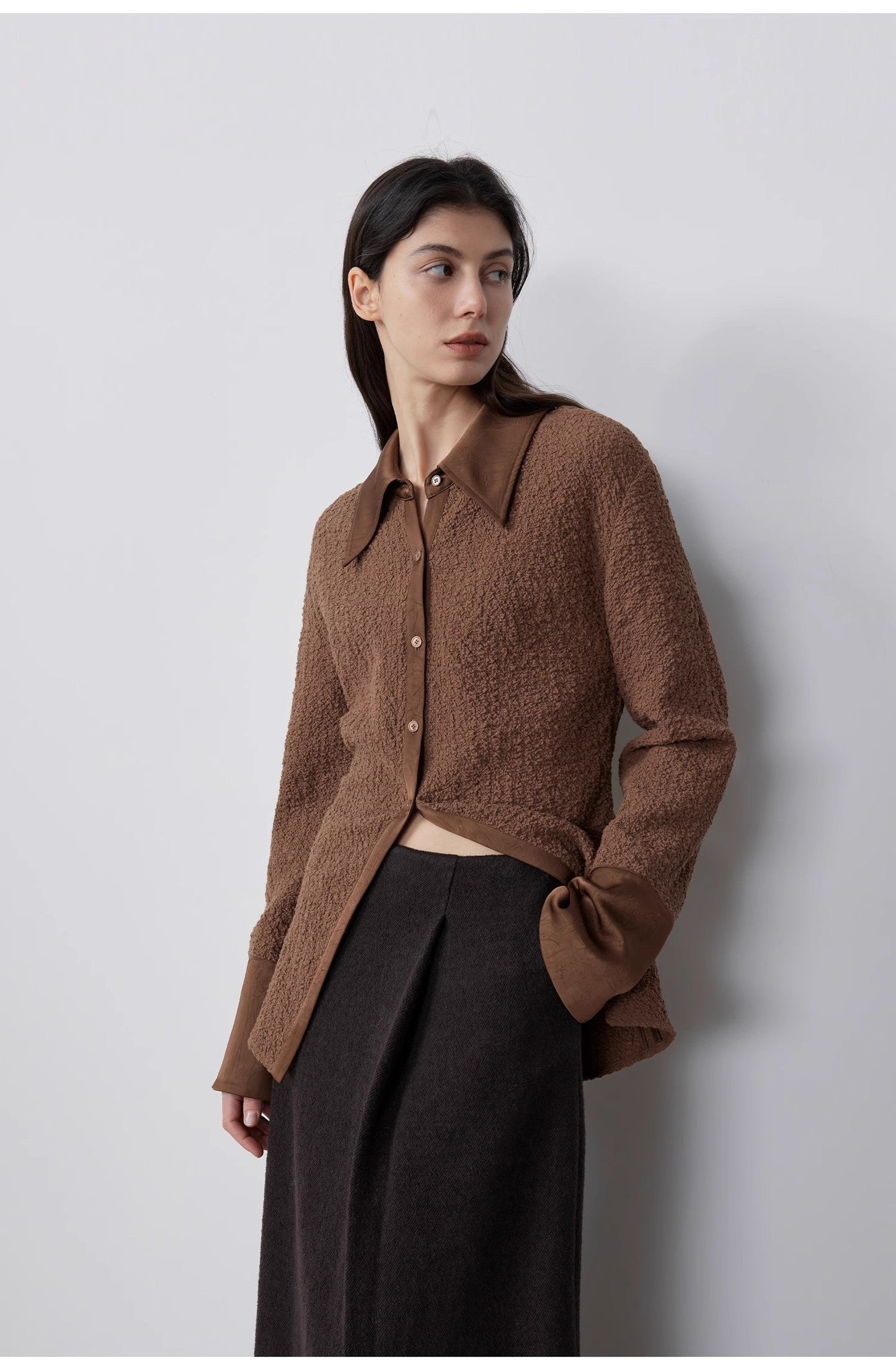 "Art Bubble" Retro Embossed Bubble Cotton Satin Stitching Long-Sleeved Shirt