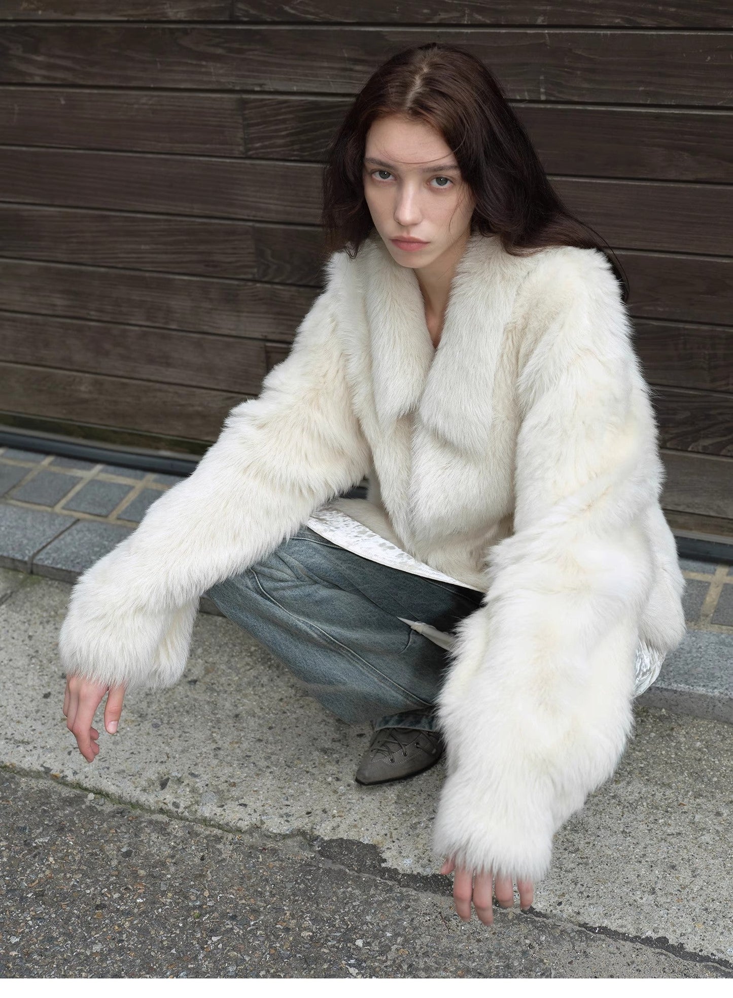 "Dream Walk" Long Lapel Tuscan Wool Sheepskin Short Fur Coat for Women