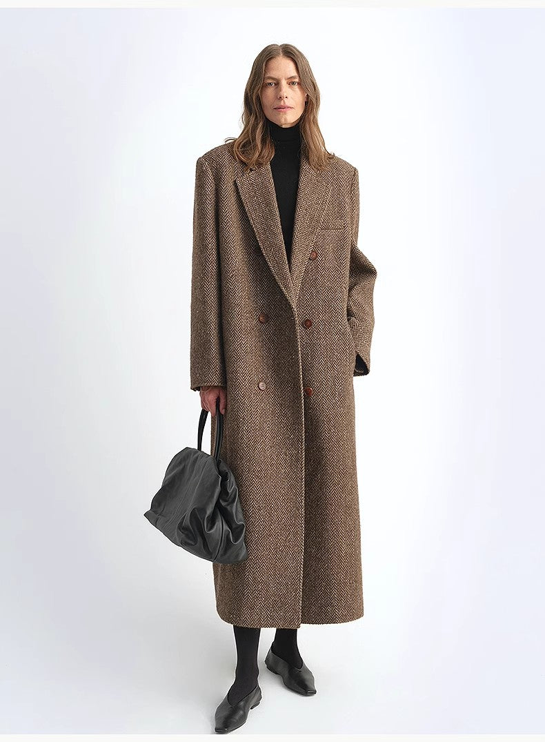 Italian Imported Wool Blended Herringbone Pattern Woolen Coat