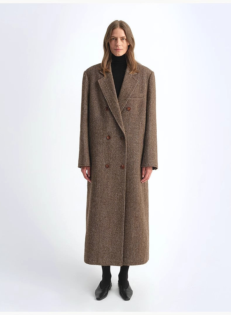 Italian Imported Wool Blended Herringbone Pattern Woolen Coat