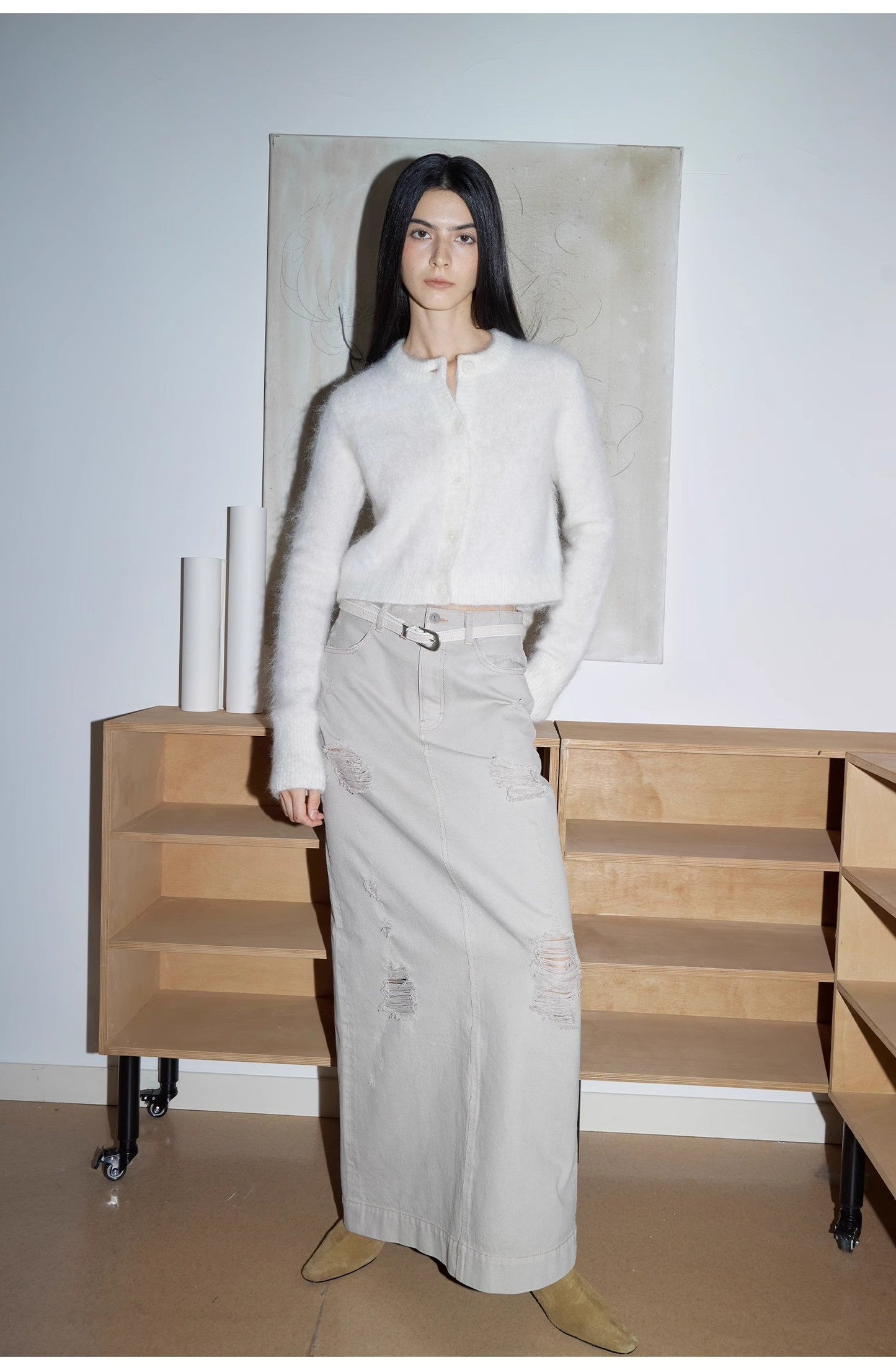 "Relaxation Notes" High-Proportion Mohair Knit Cardigan Women's Loose Short Round Neck Sweater Jacket