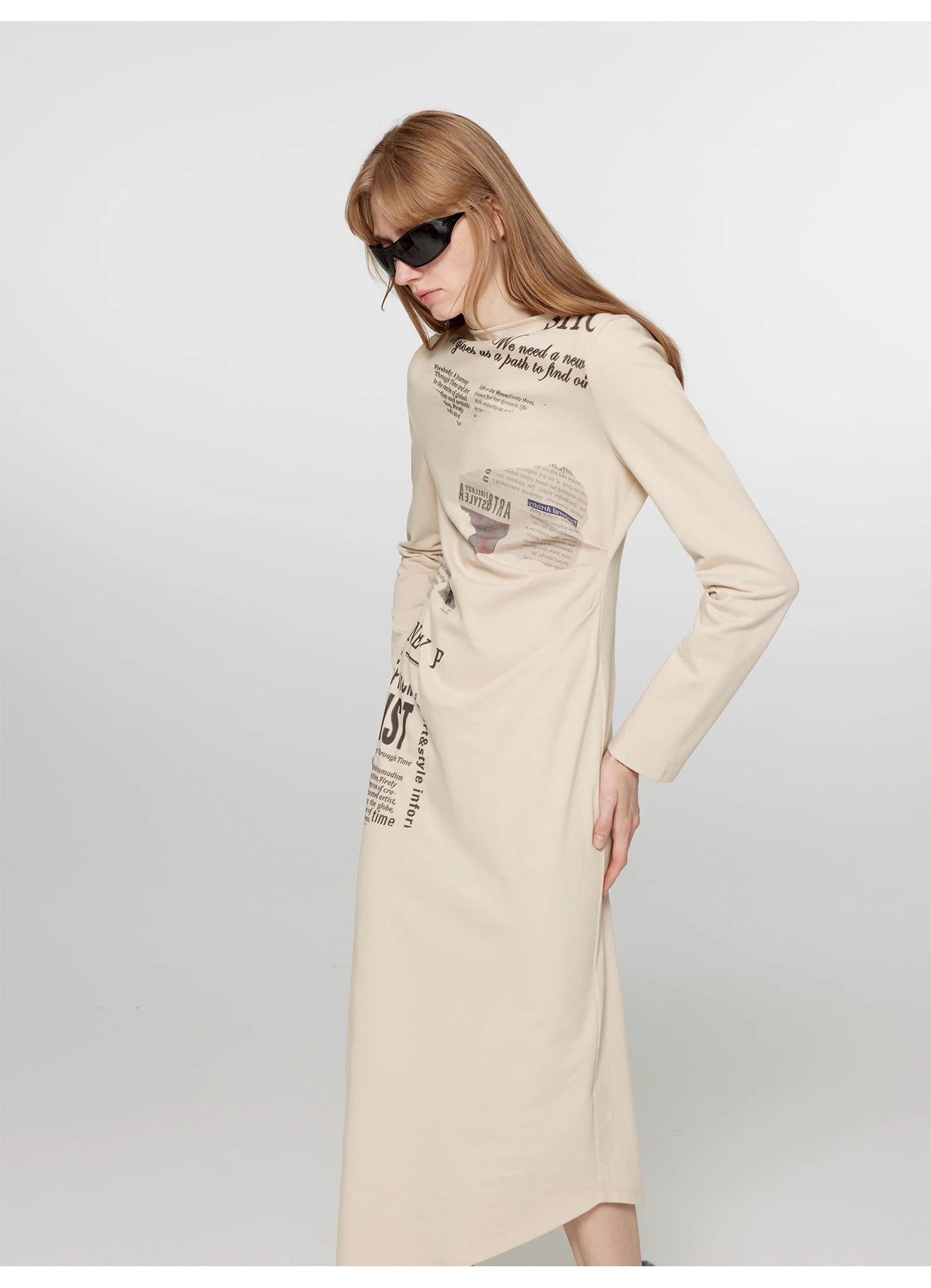 One-Shoulder Bias-Cut Dress Women's Pleated Waist Slimming Long Dress