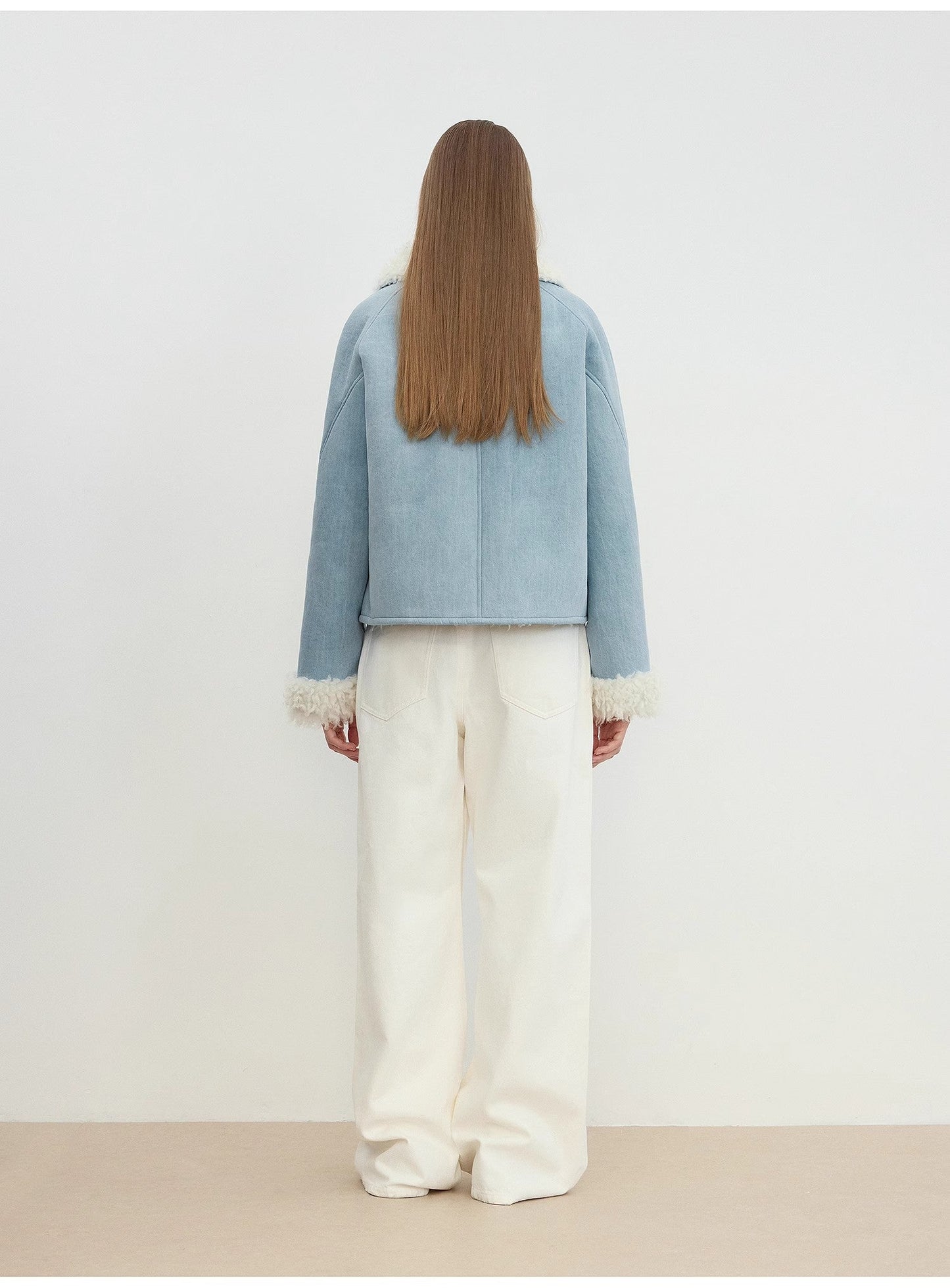 "Pure Era" Imported High-Quality Lamb Contrast Color Fruit Collar Short Wool Fur Coat