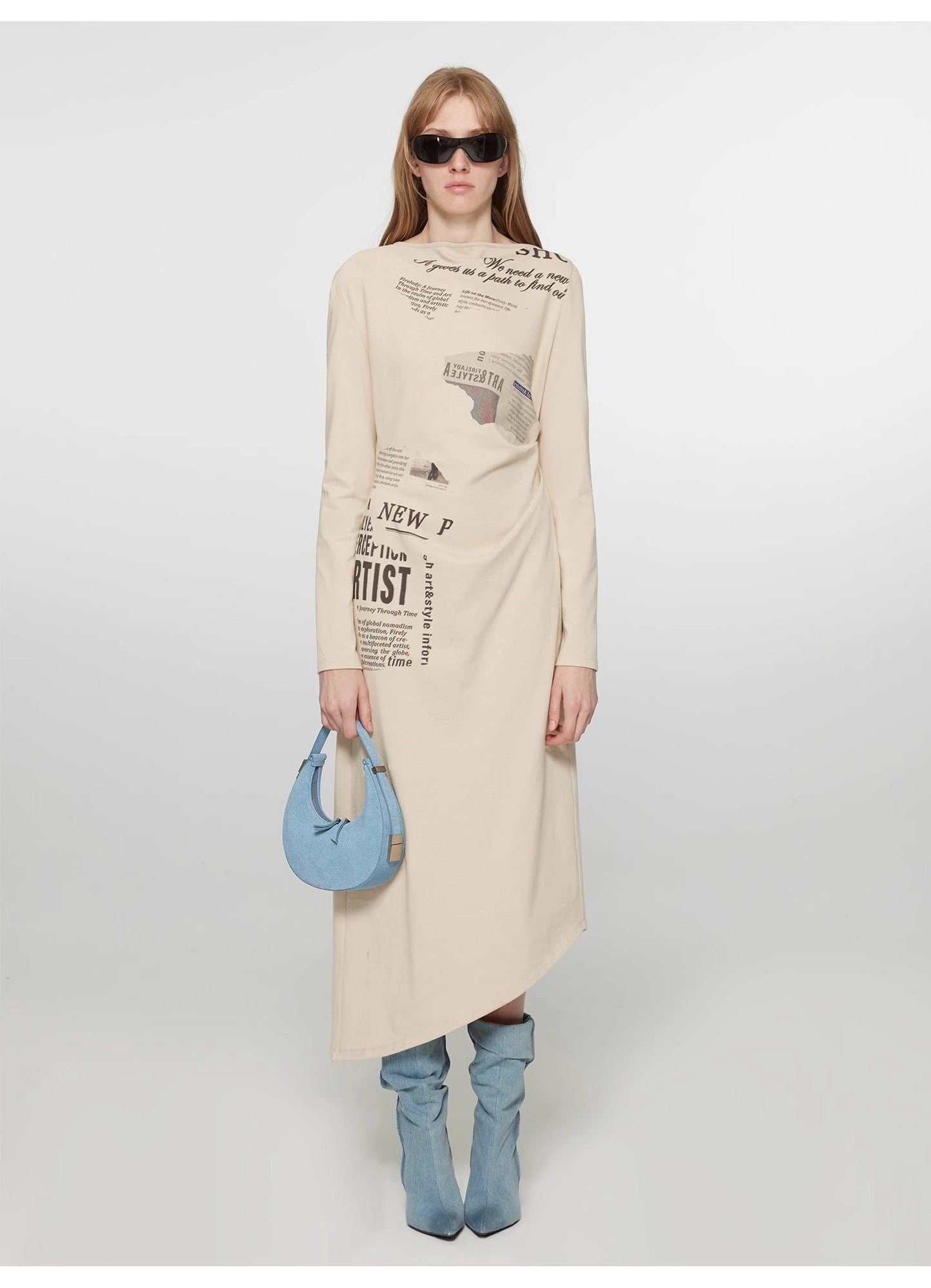 One-Shoulder Bias-Cut Dress Women's Pleated Waist Slimming Long Dress