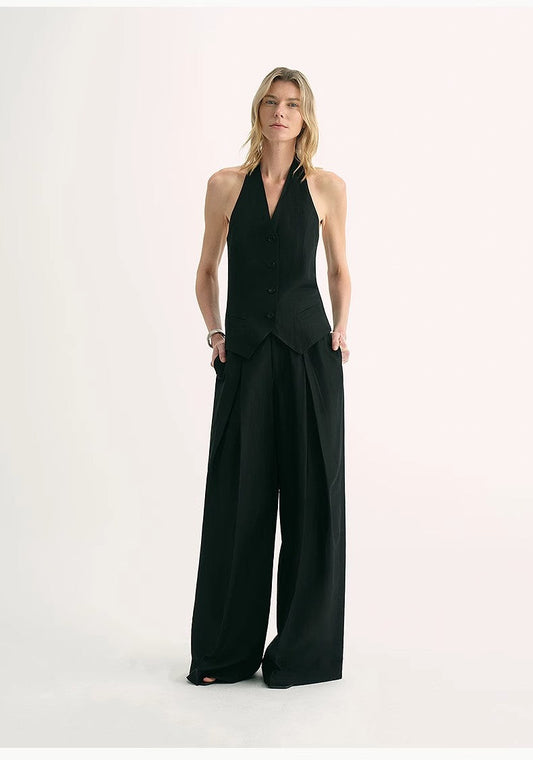 Silk Linen Halterneck Sleeveless Short Vest Women's Top