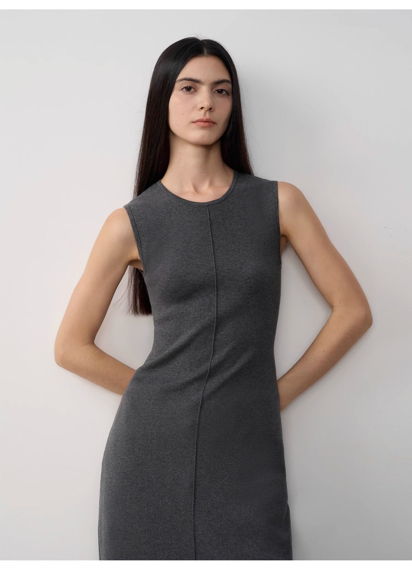 Limited Edition Baslan Merino Wool Extra Long Sleeveless Lazy Knit Dress
