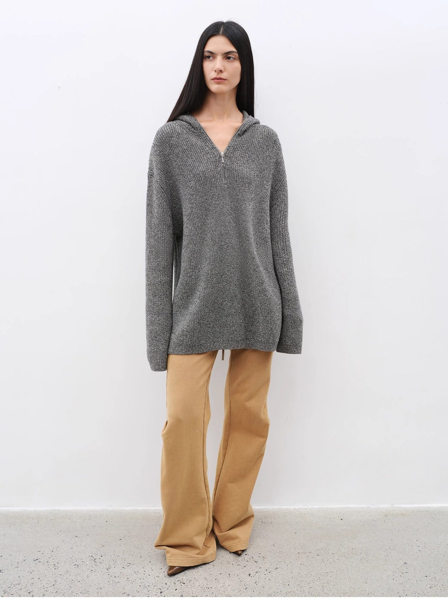 "Autumn Ticket" Simple and Versatile Zhongding 30s Wool Blend Hoodie Zipper Round Neck Sweater