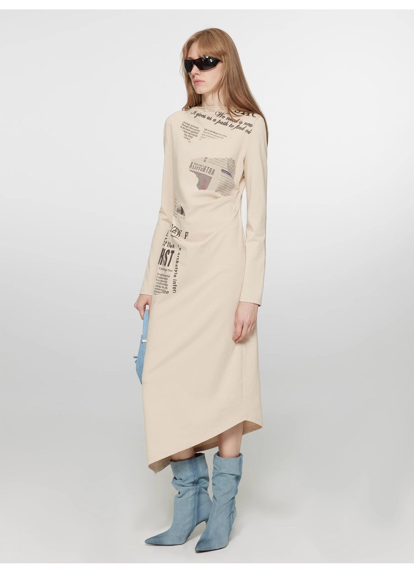 One-Shoulder Bias-Cut Dress Women's Pleated Waist Slimming Long Dress