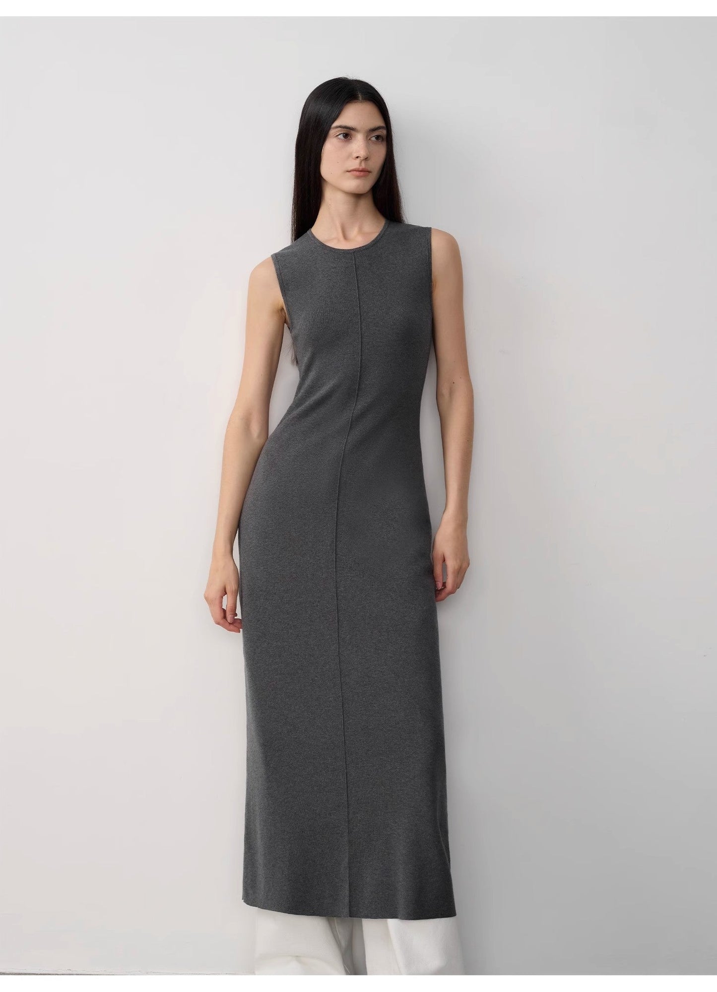 Limited Edition Baslan Merino Wool Extra Long Sleeveless Lazy Knit Dress