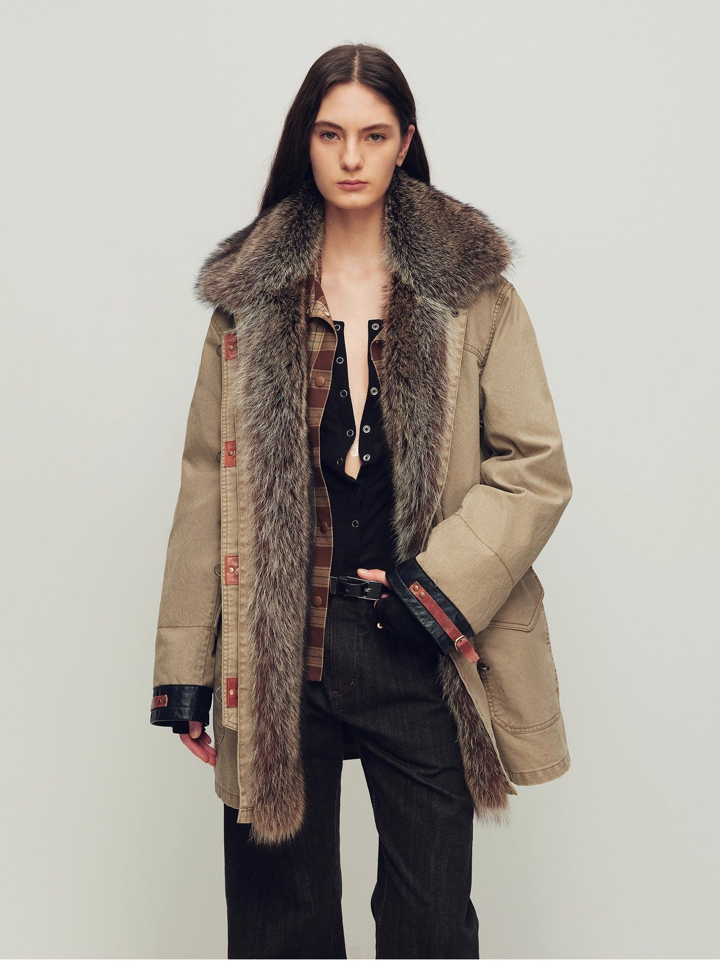 Firelady Women’s Parka With Real American Raccoon Fur Collar – Premium 90% White Goose Down Coat“Winter Street Lights”