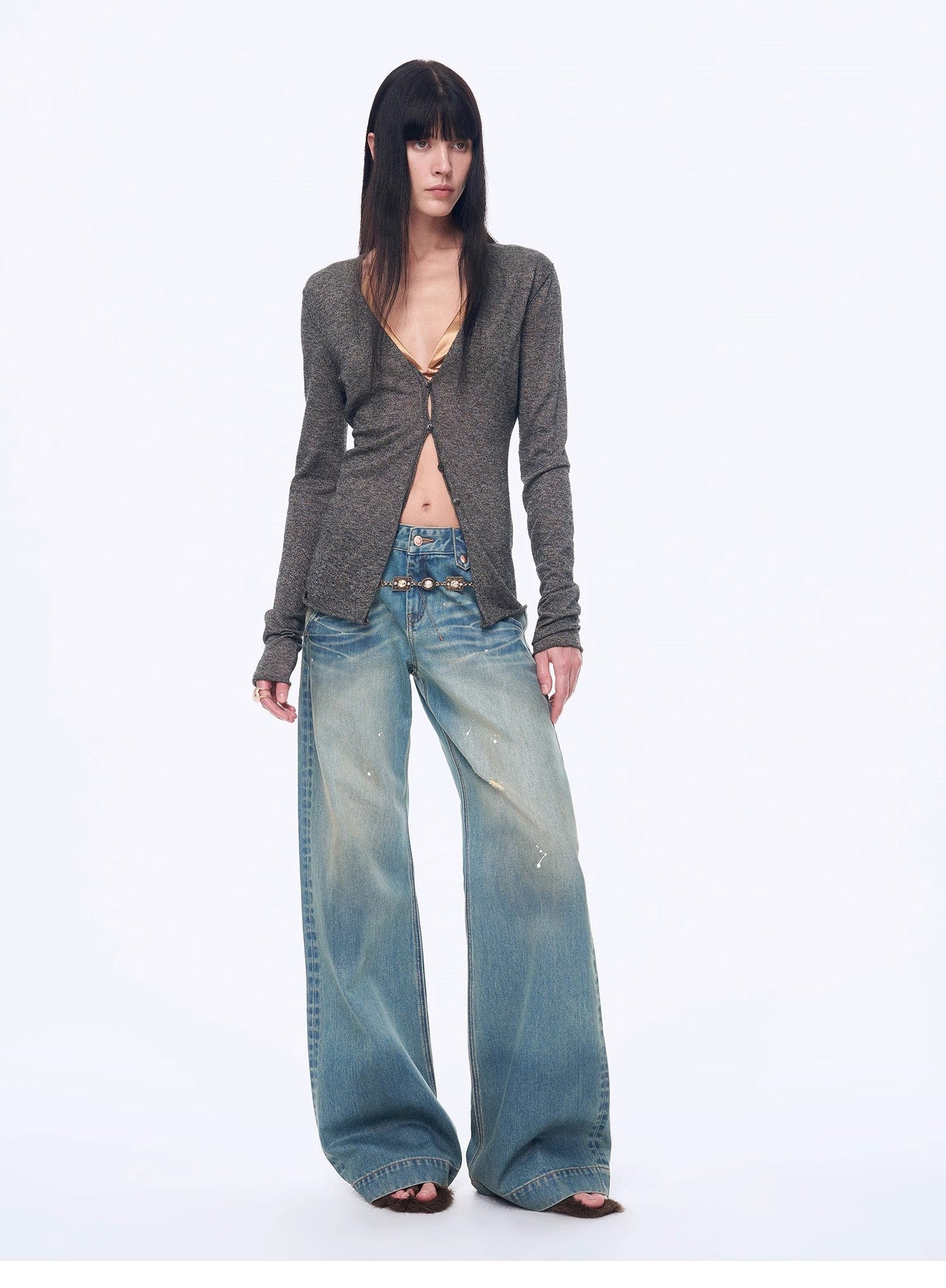 "Long Island Vacation" Wool Blend V-Neck Straight Shoulder Knitted Cardigan Spring