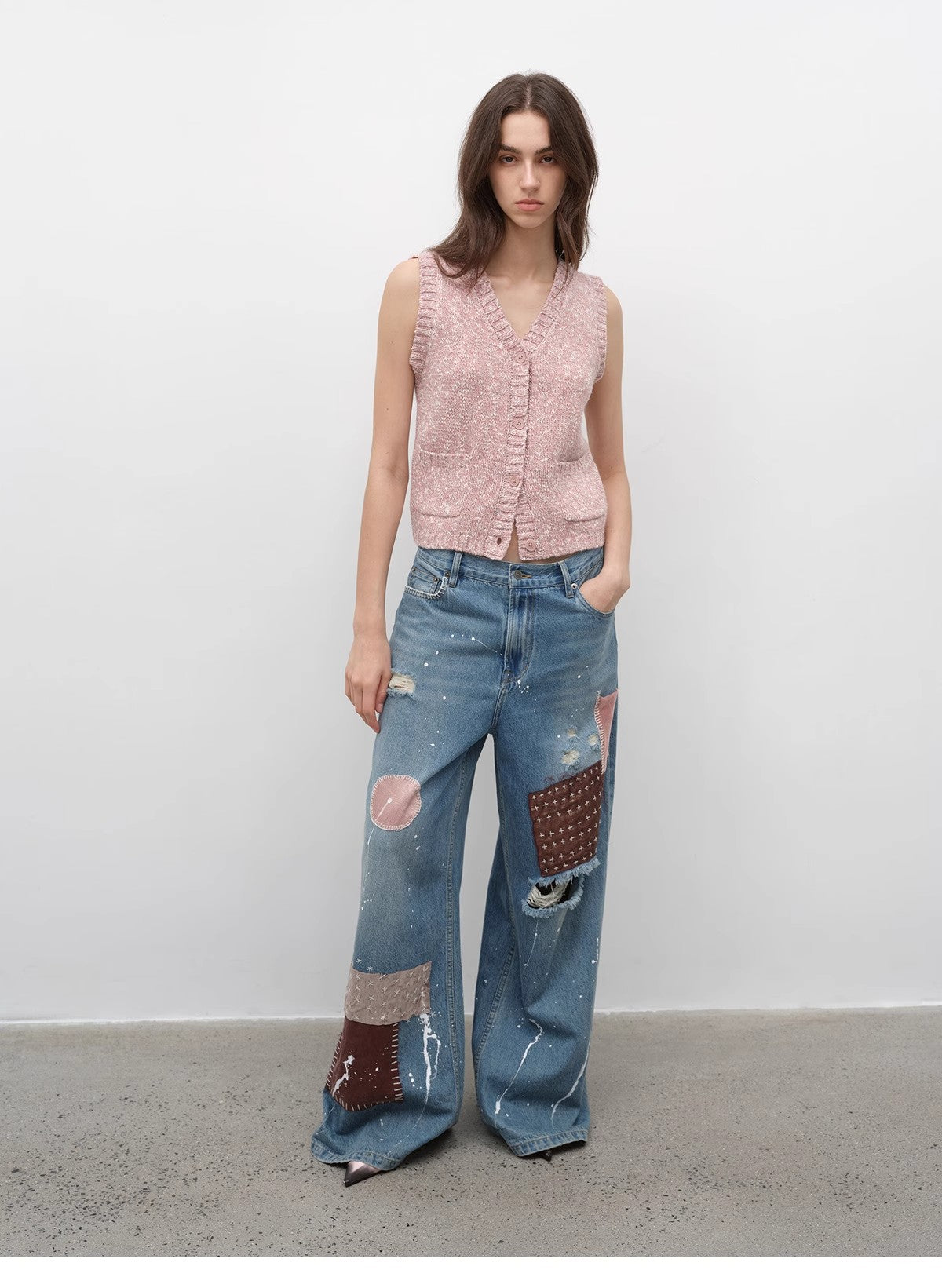 Vintage Style Layering Artifact Wool Blend Dotted V-Neck Knitted Vest