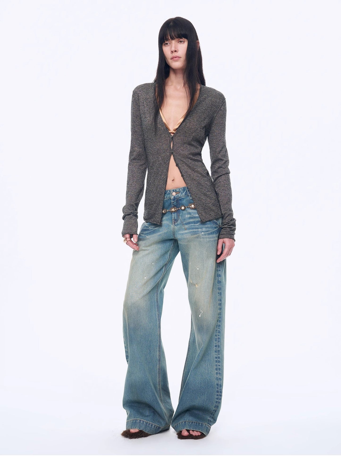 "Long Island Vacation" Wool Blend V-Neck Straight Shoulder Knitted Cardigan Spring