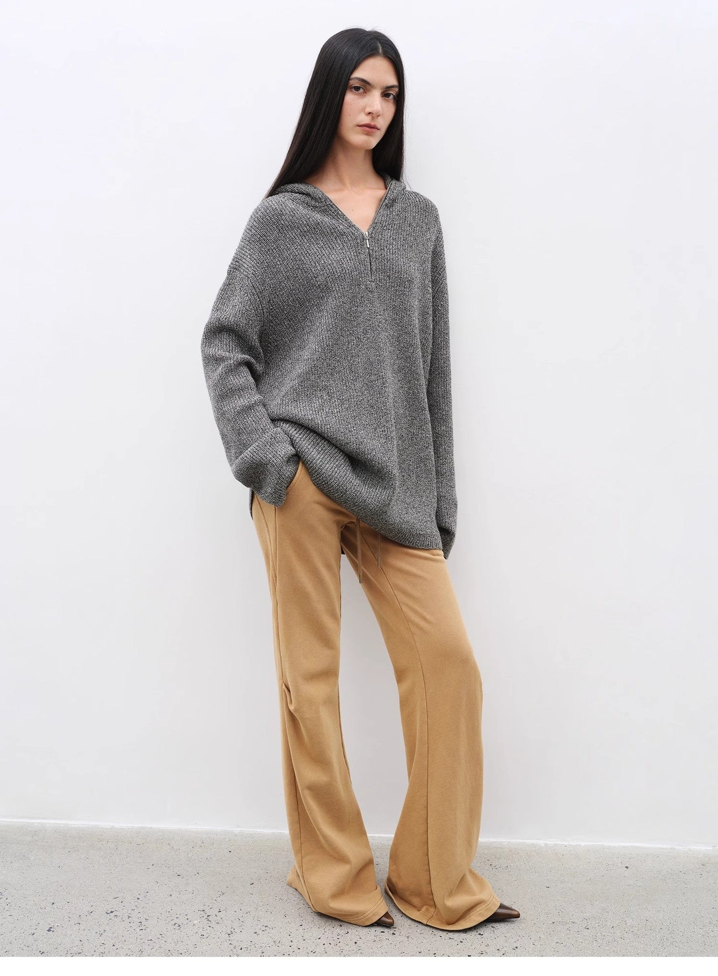 "Autumn Ticket" Simple and Versatile Zhongding 30s Wool Blend Hoodie Zipper Round Neck Sweater