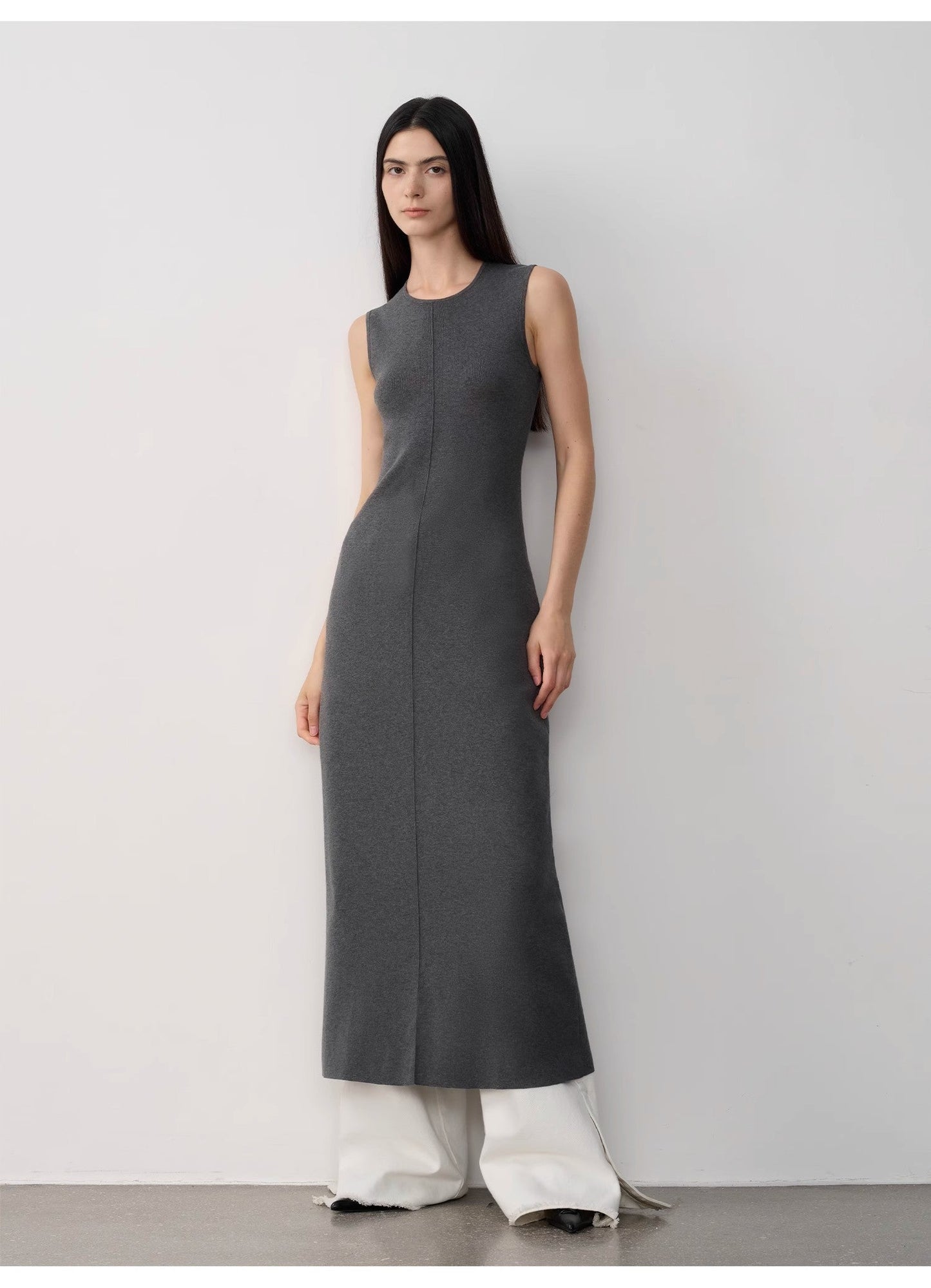 Limited Edition Baslan Merino Wool Extra Long Sleeveless Lazy Knit Dress