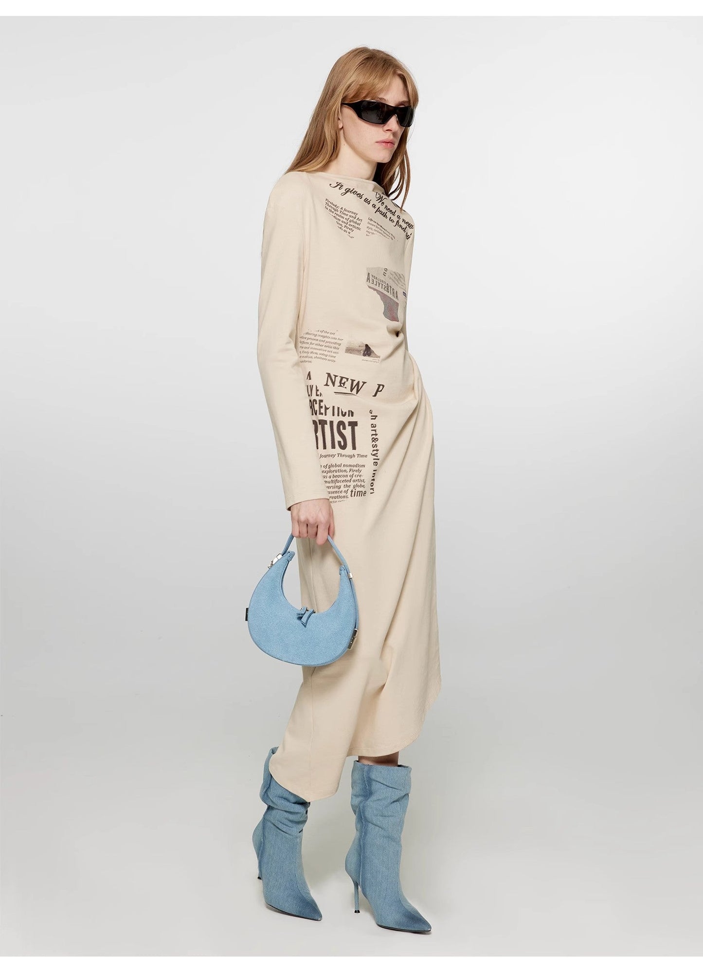 One-Shoulder Bias-Cut Dress Women's Pleated Waist Slimming Long Dress