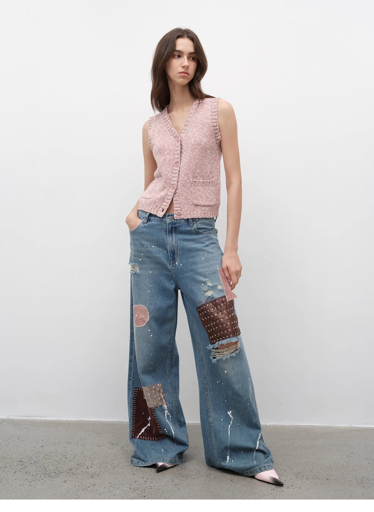 Vintage Style Layering Artifact Wool Blend Dotted V-Neck Knitted Vest