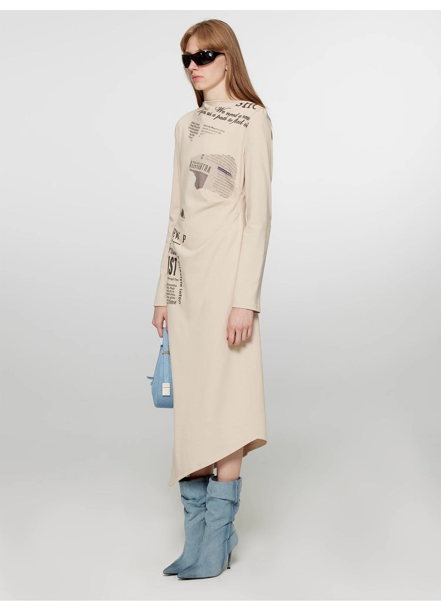 One-Shoulder Bias-Cut Dress Women's Pleated Waist Slimming Long Dress