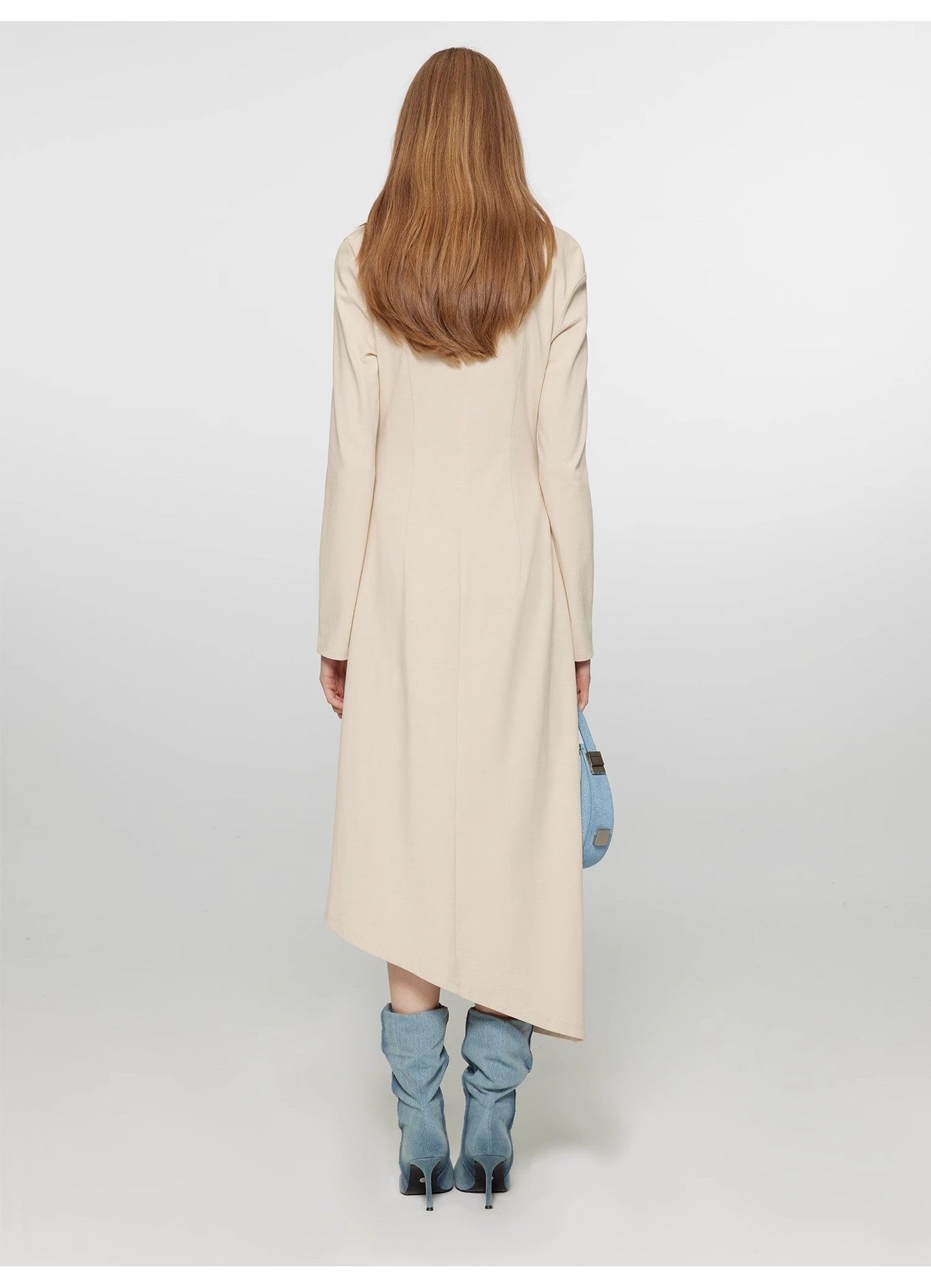 One-Shoulder Bias-Cut Dress Women's Pleated Waist Slimming Long Dress