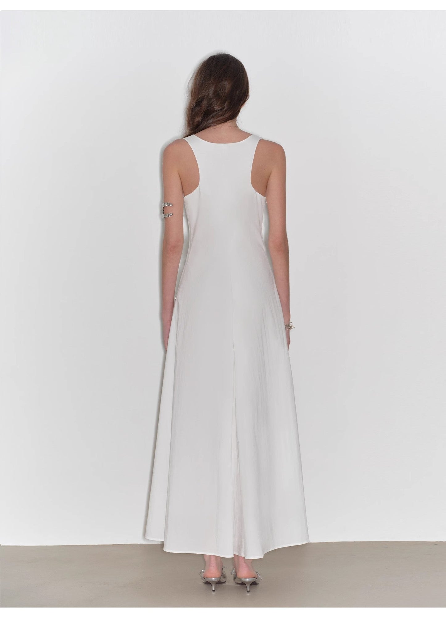 "Lake Bled" Simple and Slim Texture U-Neck A-Line Slim Fit Vest Dress