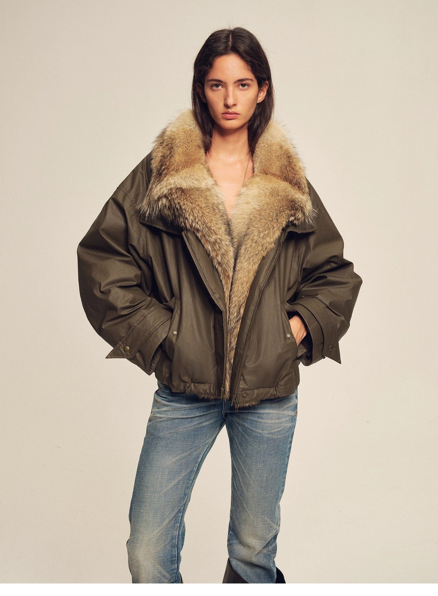 Firelady Fur Women's Down Fur Parka Coyote and Raccoon Fur Collar-“The Long Night Is Coming”