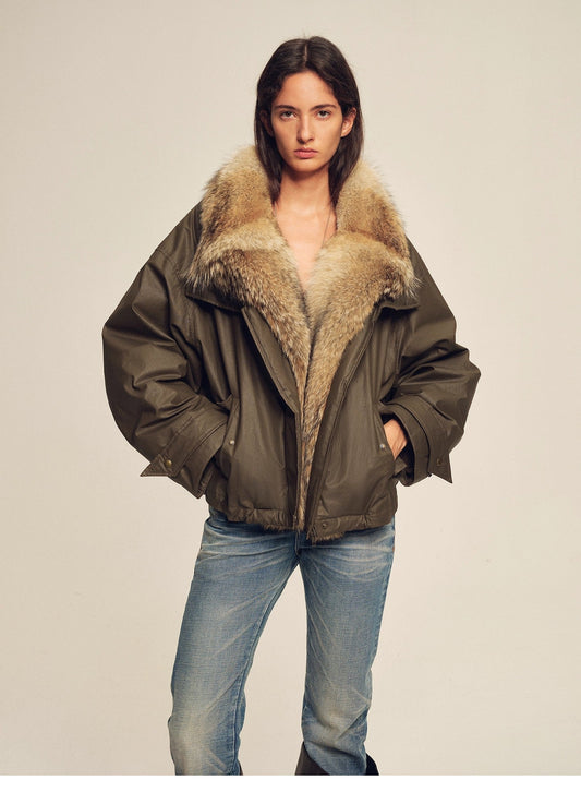 Firelady Fur Women's Down Fur Parka Coyote and Raccoon Fur Collar-“The Long Night Is Coming”