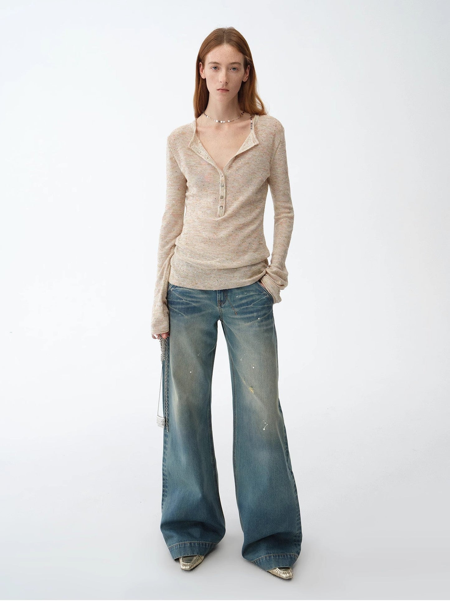 "Climber" Leather-Coated Distressed Straight Low-Rise Cotton Denim Trousers for Spring