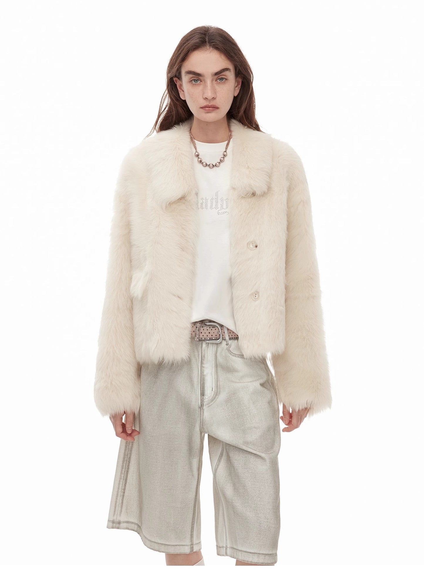 "Dream Walk" Long Lapel Tuscan Wool Sheepskin Short Fur Coat for Women