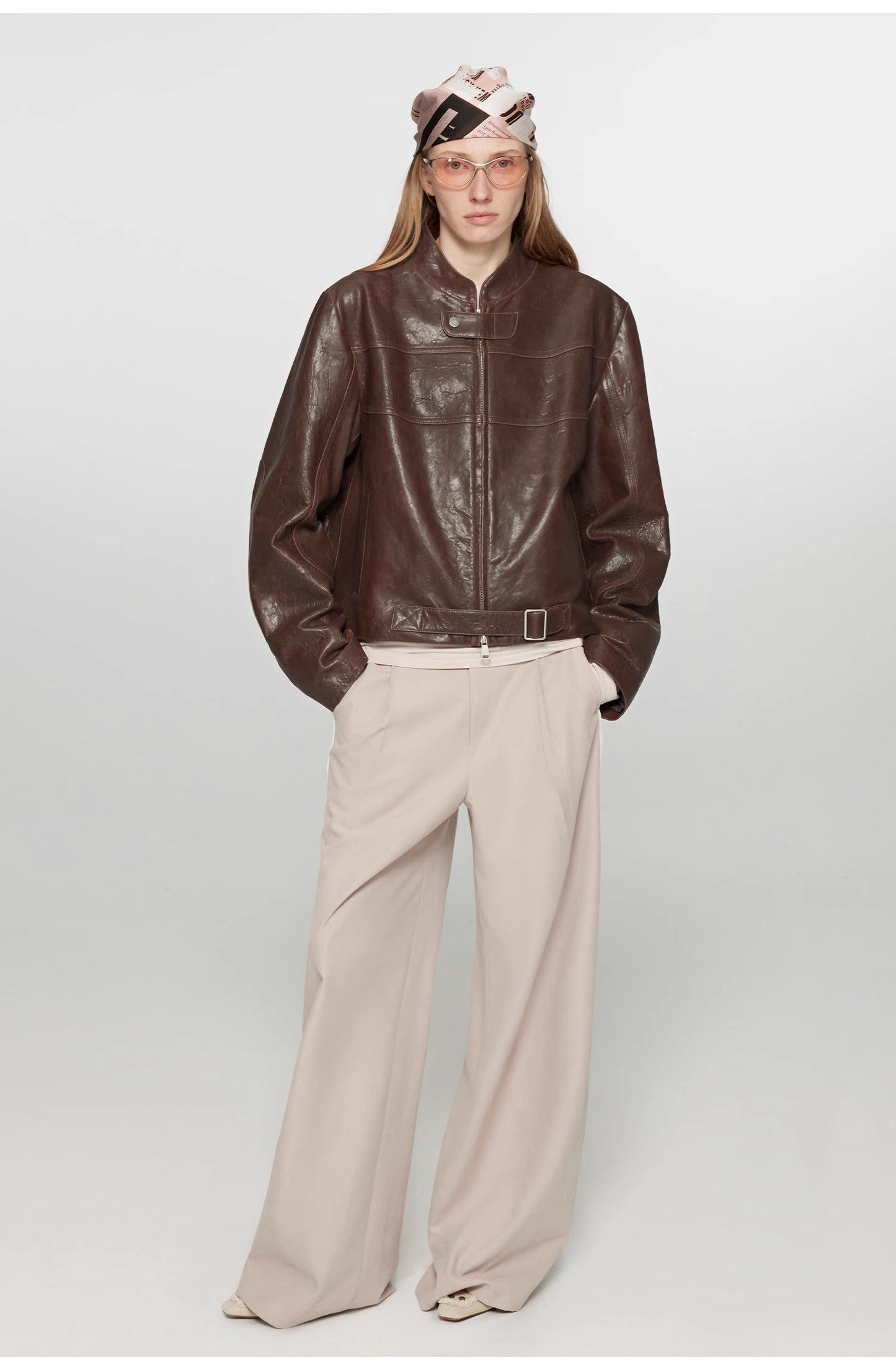 Retro Sheepskin Stand Collar Short Motorcycle Jacket “Caramel Mountain”