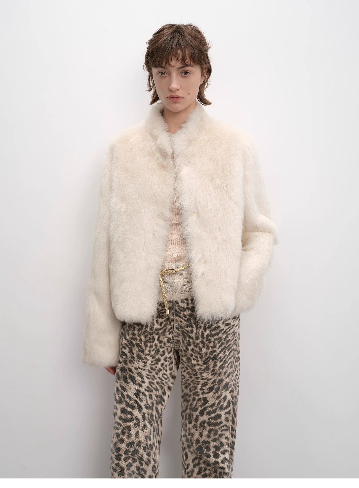 "Healing Eros" Casual Stand-Up Collar Short Tuscan Sheepskin Fur Coat Winter