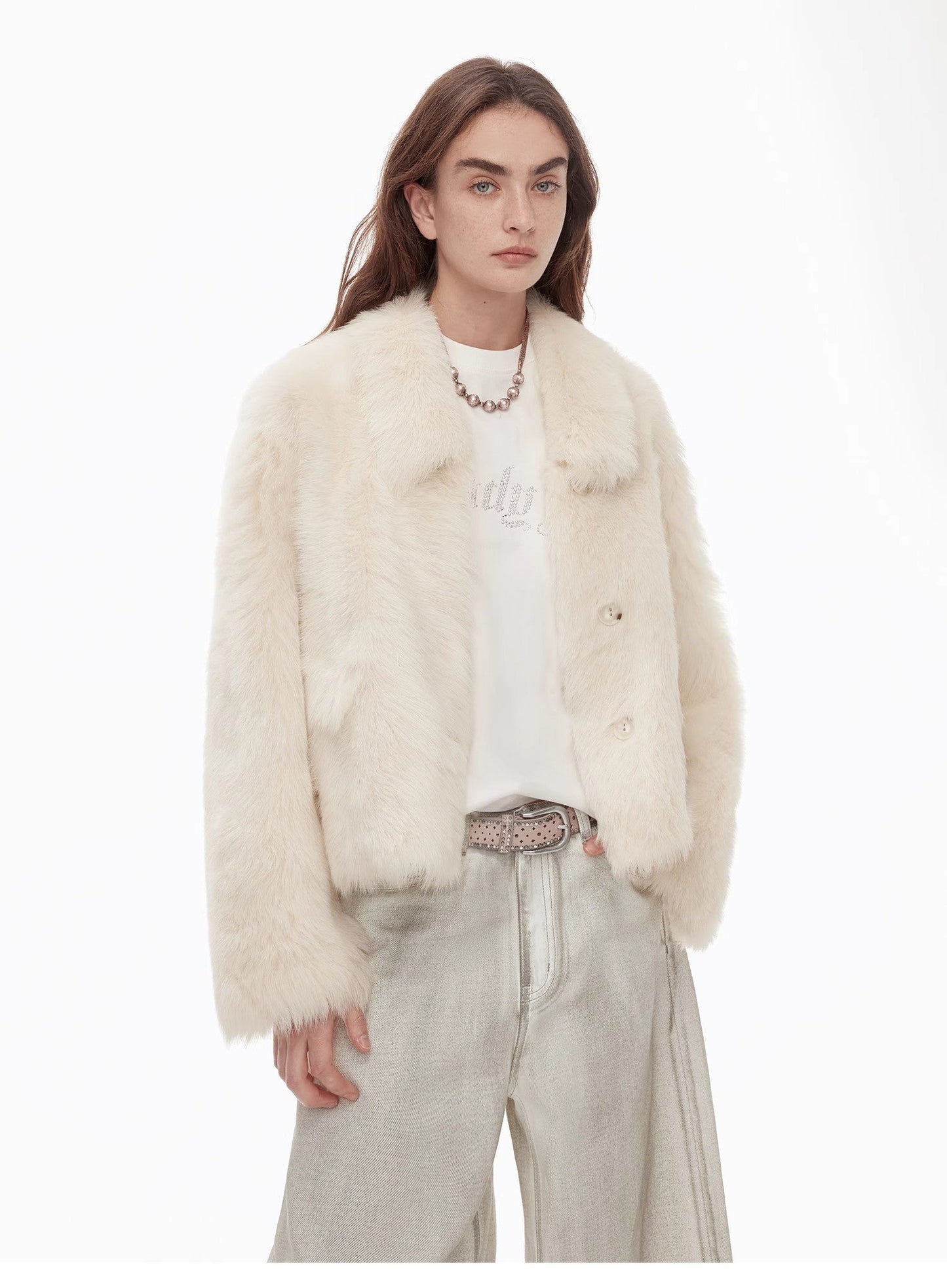 "Dream Walk" Long Lapel Tuscan Wool Sheepskin Short Fur Coat for Women