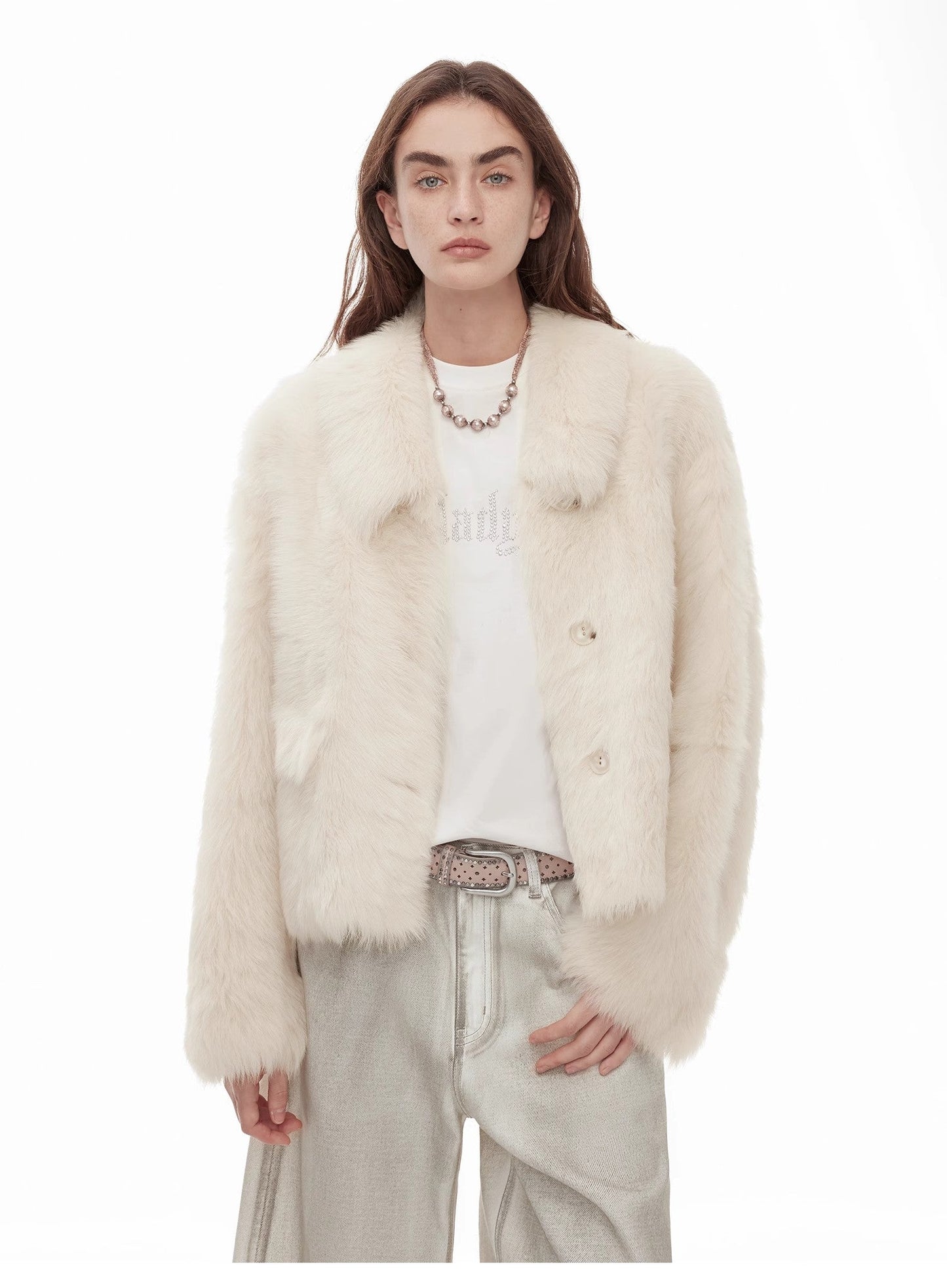 "Dream Walk" Long Lapel Tuscan Wool Sheepskin Short Fur Coat for Women